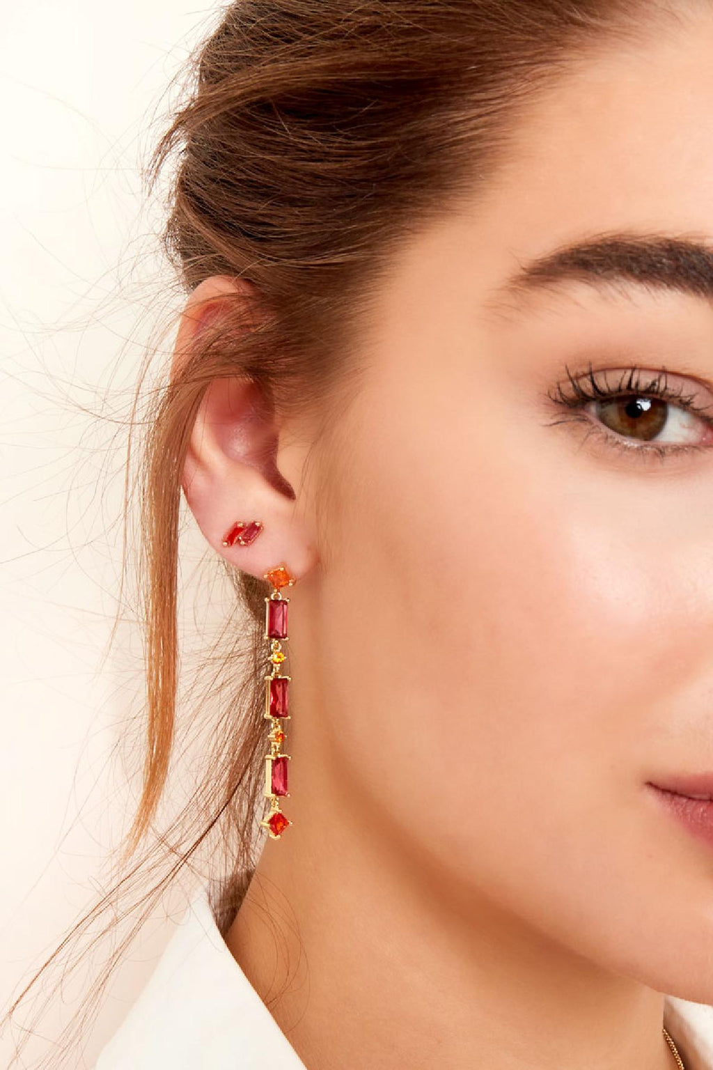 Oorstuds gekleurde steentjes - Sparkle collectie Goud kleur Koper