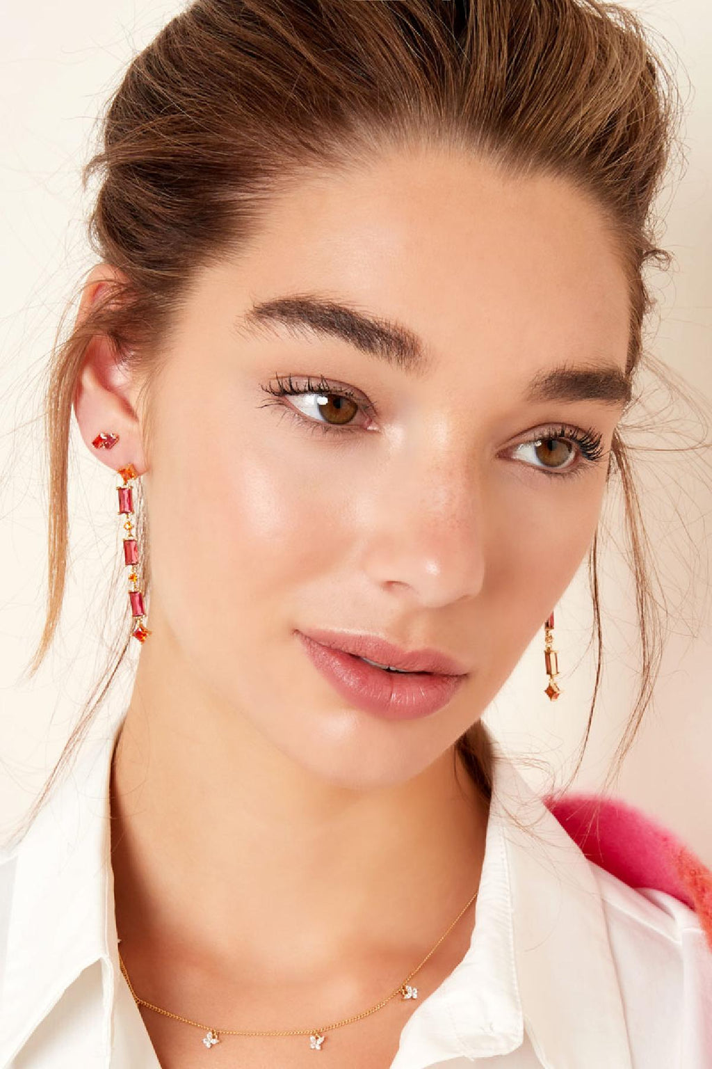 Oorstuds gekleurde steentjes - Sparkle collectie Goud kleur Koper