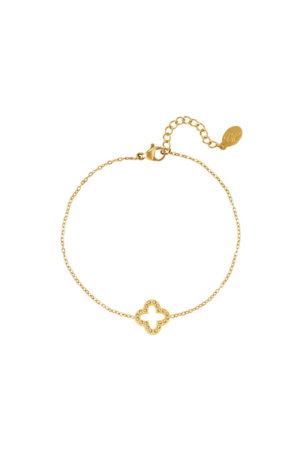 Armband klavertje met zirkonia steentjes Goud kleur Stainless Steel