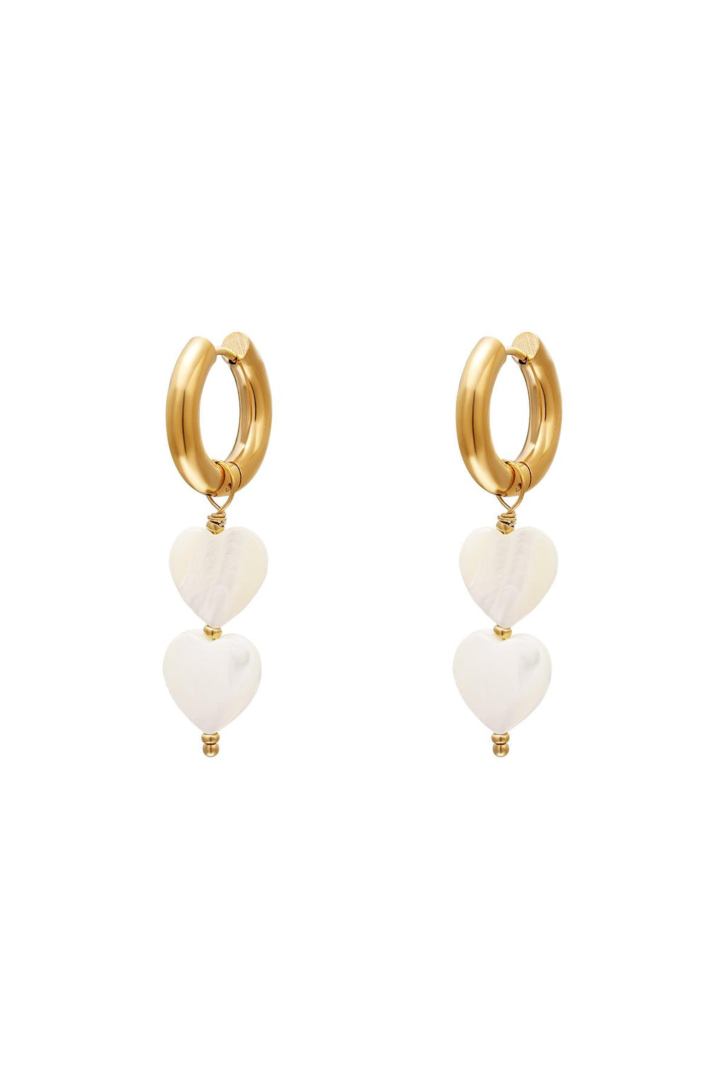 Parelhartjes oorbellen - #summergirls collection Wit Goud kleur Schelpjes