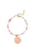 beaded rose armband - roze & 