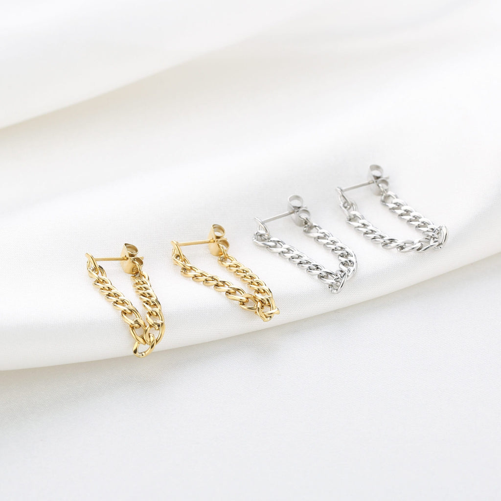 Chain oorbellen goud en zilver
