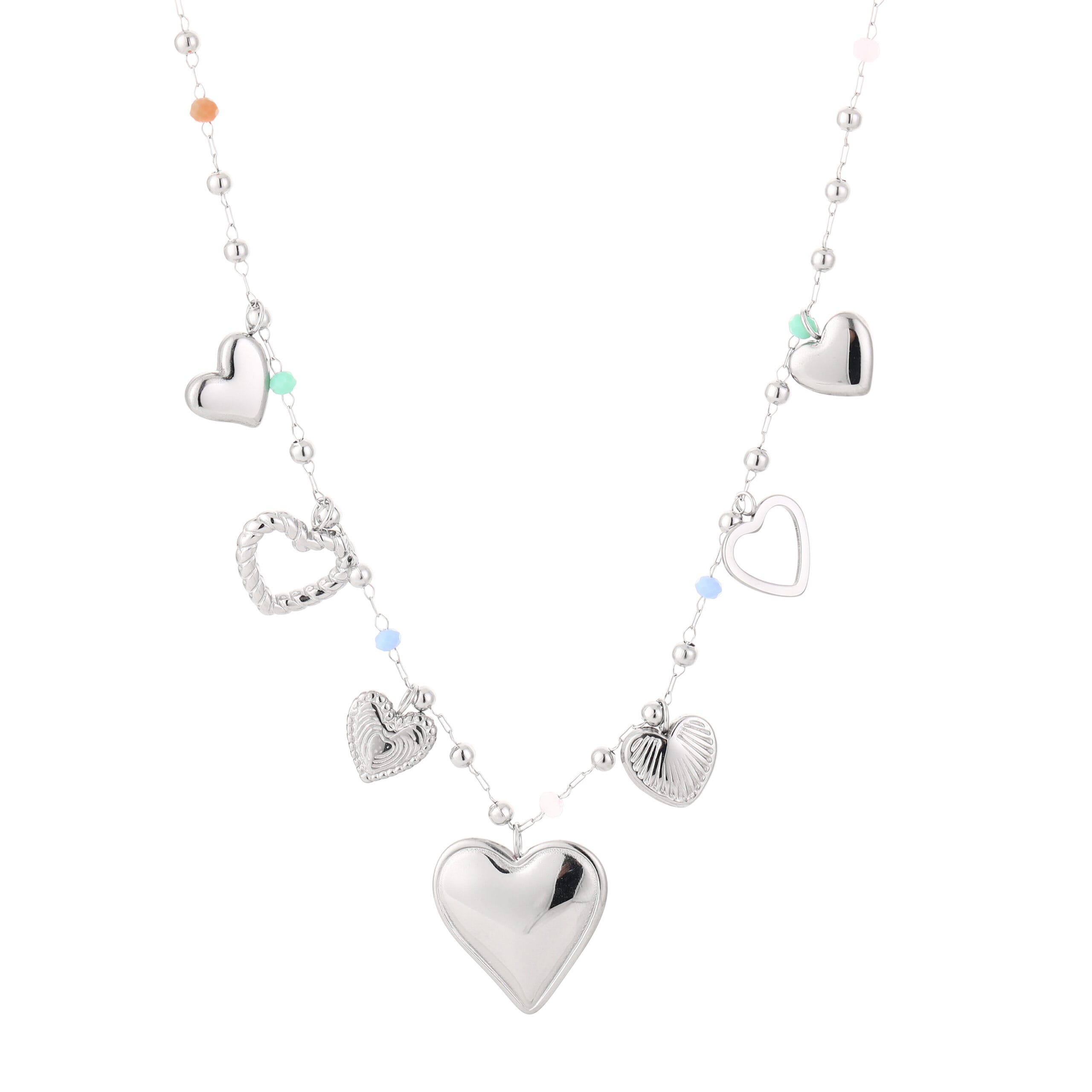 Ketting met hartjes bedels zilver