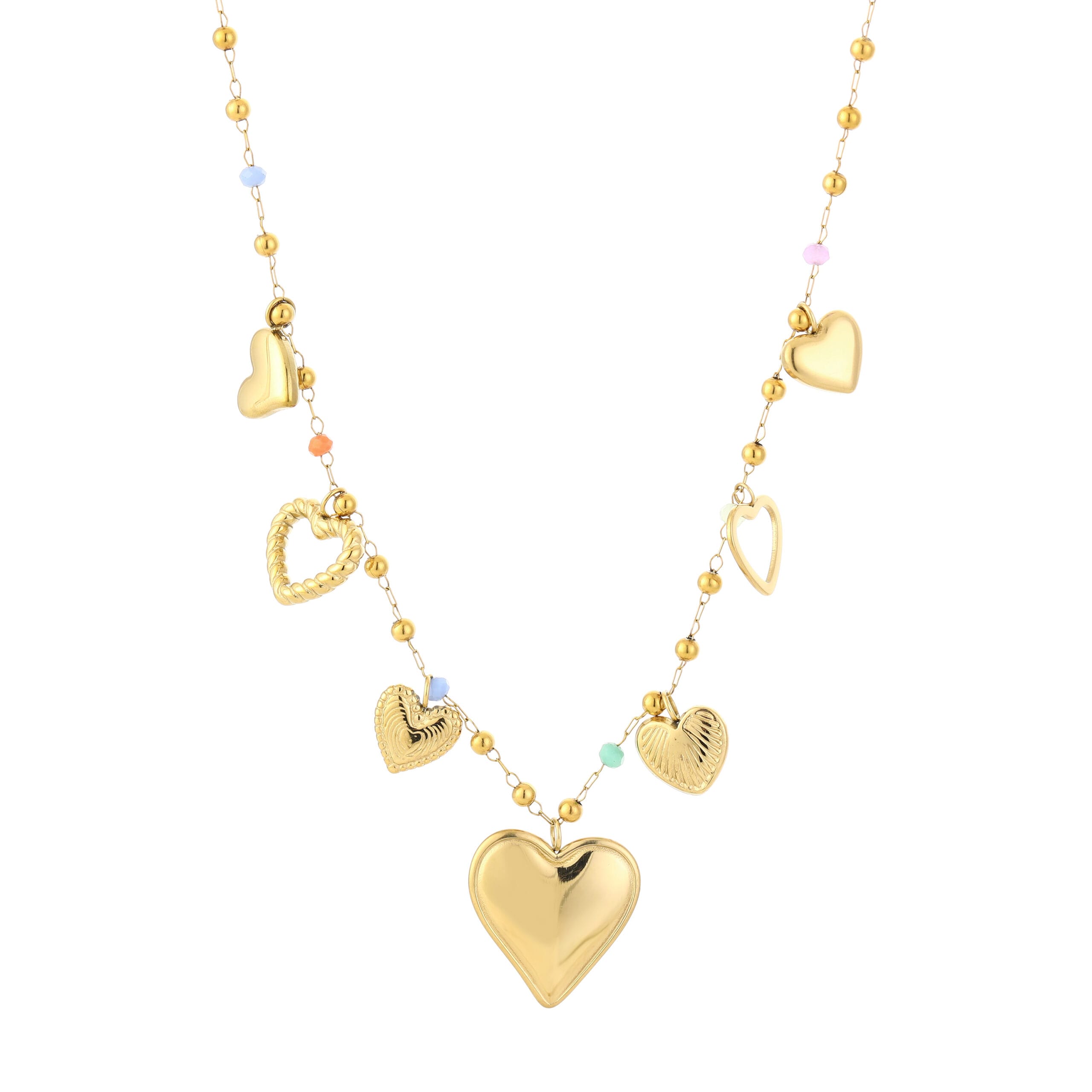 Ketting met hartjes bedels goud