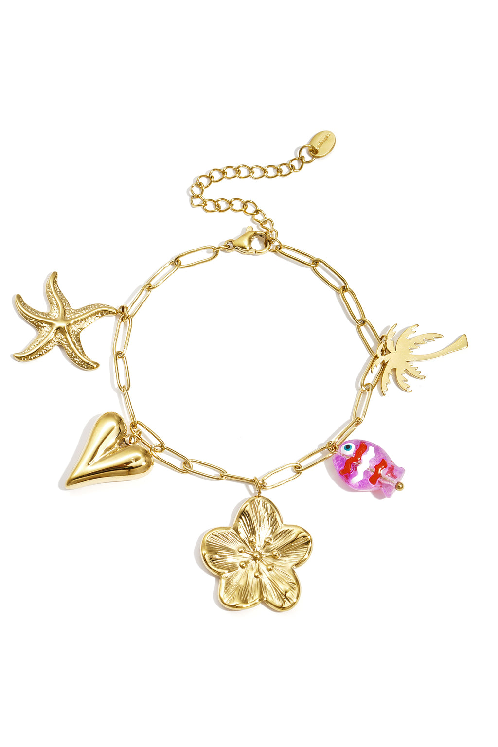 Armbanden met bedeltjes van roestvrij staal, hartje, casual, vakantie/strand, eenvoudige serie, dames sieraden
